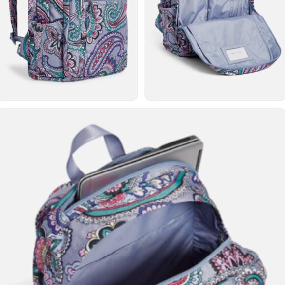 Vera Bradley Lighten Up Purple Grand Backpack In The Kona Paisley Pattern - Picture 2 of 10